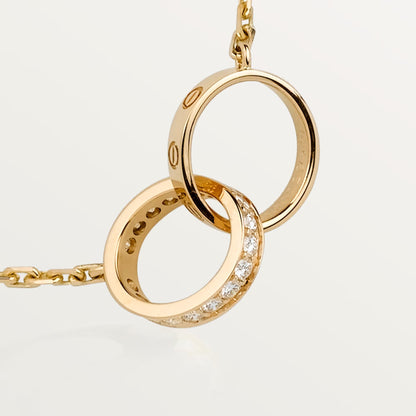 [AuraEcho]LOVE DOUBLE RING HALF DIAMOND NECKLACE