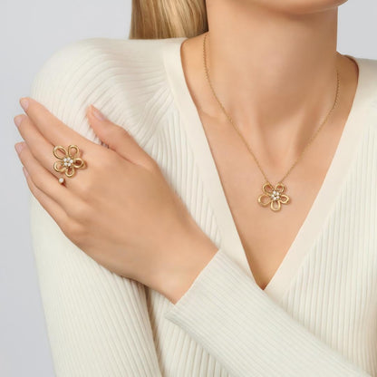 [AuraEcho]  FLOWERLACE OPEN RING 5 DIAMONDS