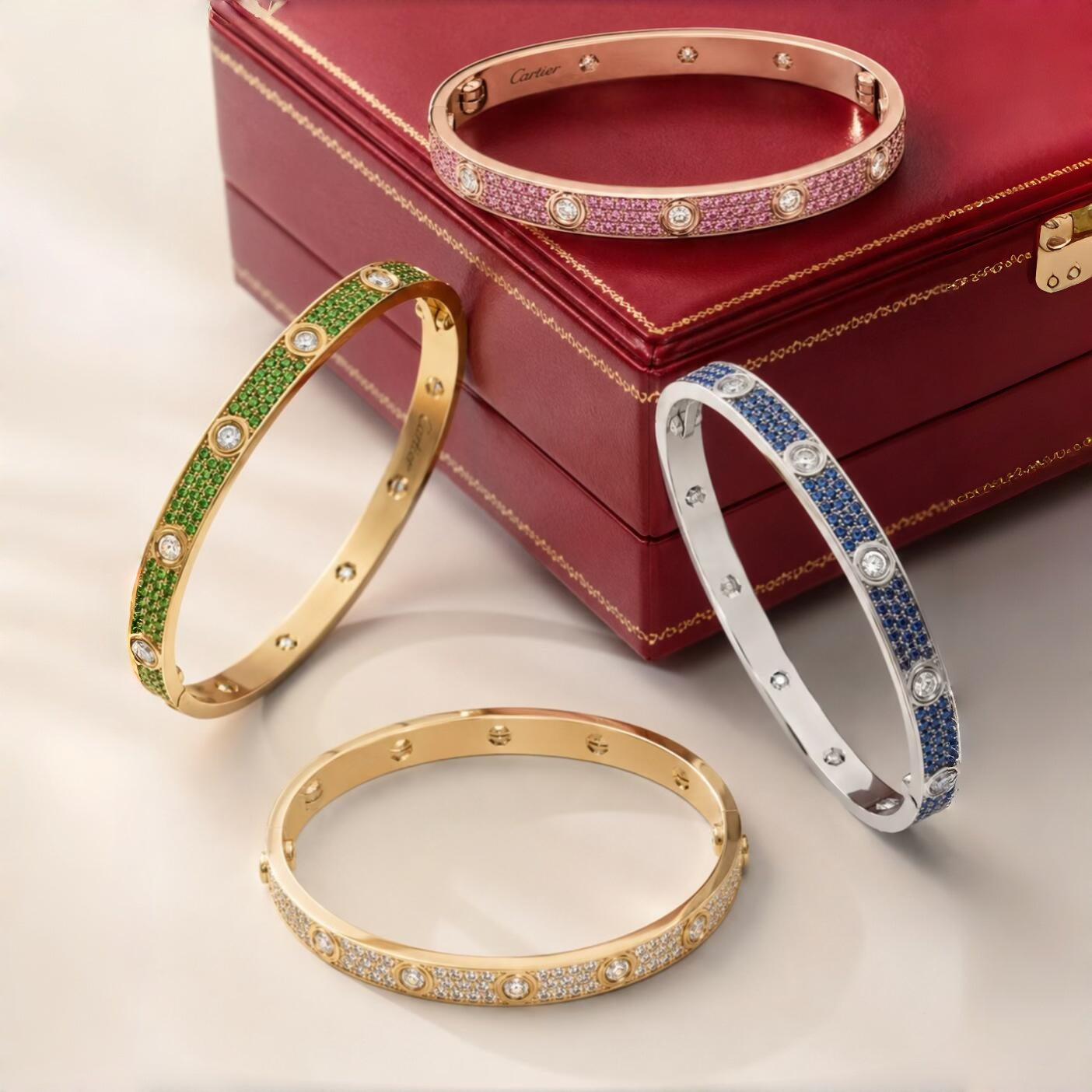 [AuraEcho]2026 PAVE GEMSTONE LOVE BRACELET 6.1MM 10 DIAMONDS