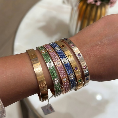[AuraEcho]2026 PAVE GEMSTONE LOVE BRACELET 6.1MM 10 DIAMONDS