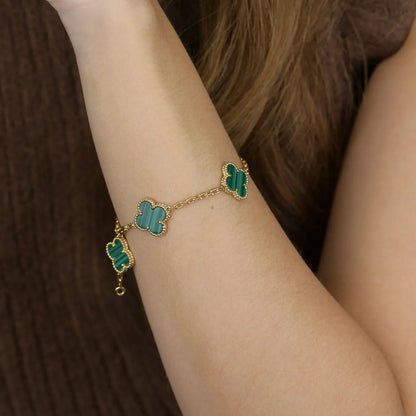 [AuraEcho] CLOVER 5 MOTIF MALACHITE BRACELET COLLECTION