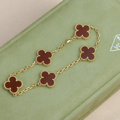 [AuraEcho] CLOVER 5 MOTIF RED CORNELIAN BRACELET COLLECTION
