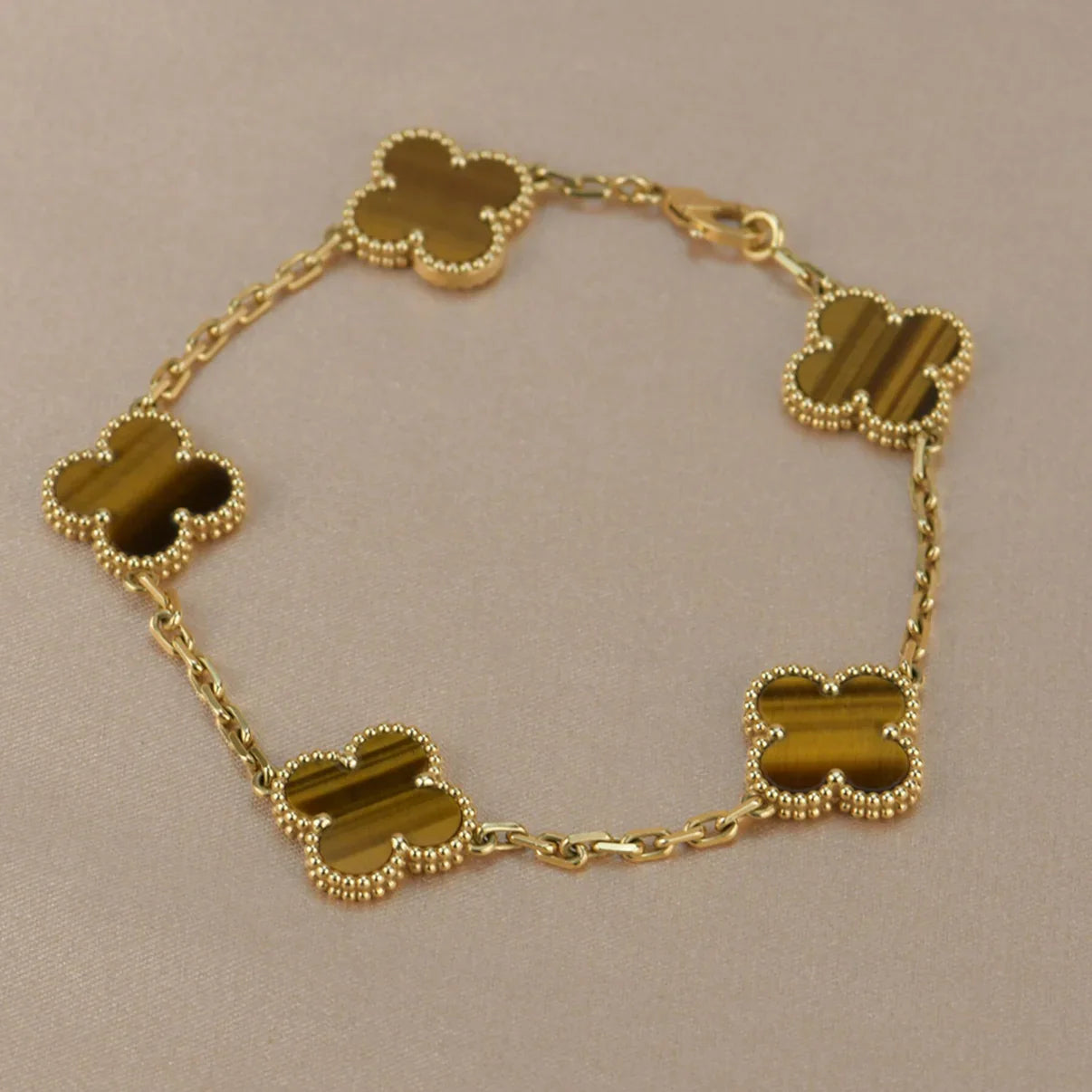 [AuraEcho] CLOVER 5 MOTIFS TIGER EYE BRACELET COLLECTION