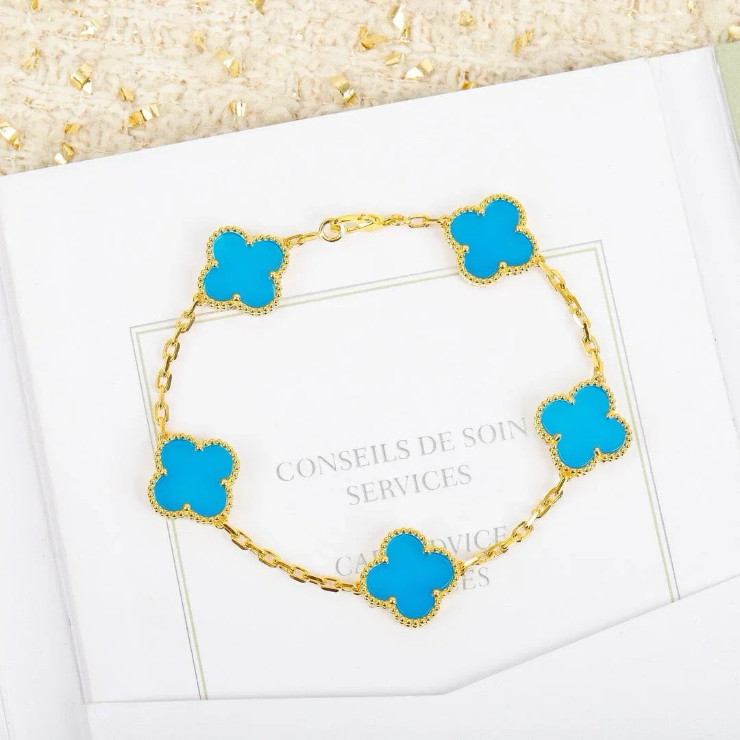 [AuraEcho] CLOVER 5 MOTIF TURQUOISE BRACELET COLLECTION