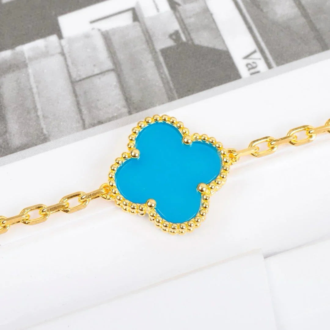 [AuraEcho] CLOVER 5 MOTIF TURQUOISE BRACELET COLLECTION