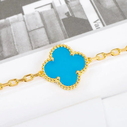[AuraEcho] CLOVER 5 MOTIF TURQUOISE BRACELET COLLECTION