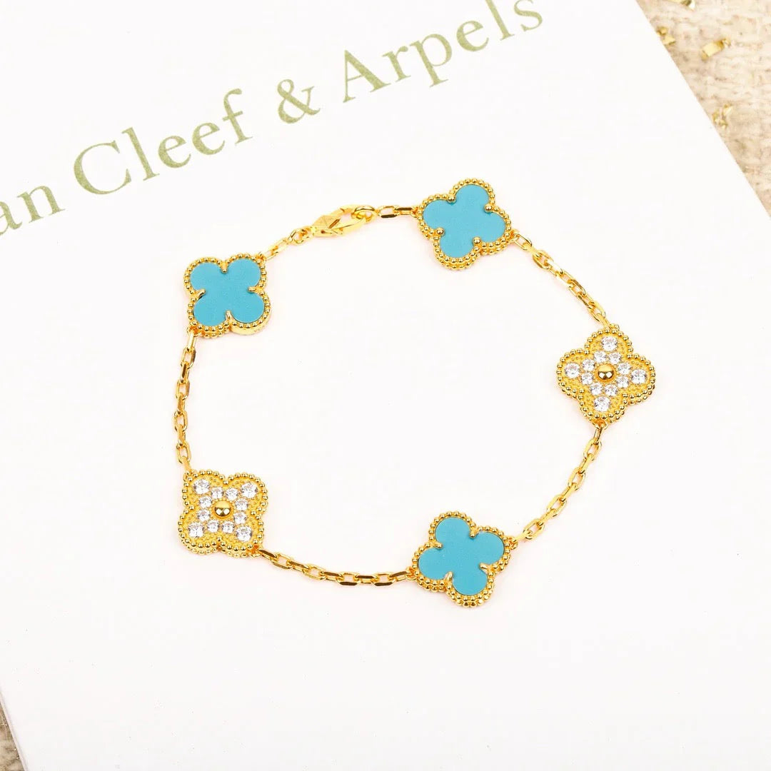 [AuraEcho] CLOVER 5 MOTIF TURQUOISE BRACELET COLLECTION