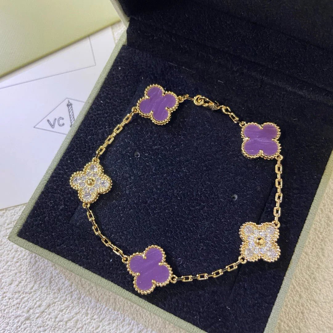 [AuraEcho] CLOVER 5 MOTIF VIOLET BRACELET COLLECTION