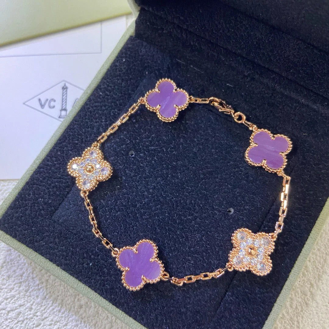 [AuraEcho] CLOVER 5 MOTIF VIOLET BRACELET COLLECTION