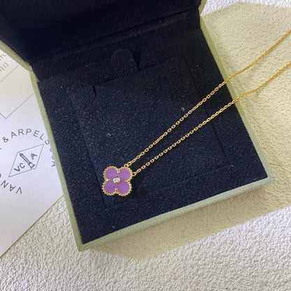 [AuraEcho]CLOVER 15MM DIAMOND  PURPLE VIOLET NECKLACE