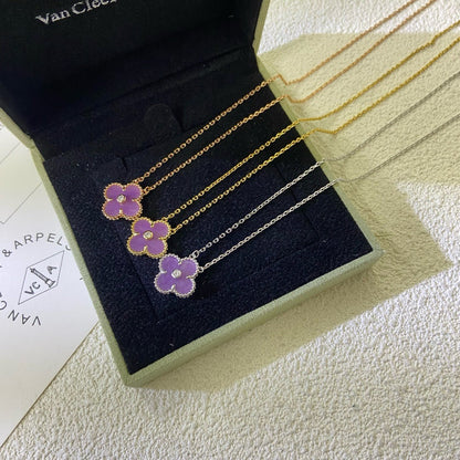 [AuraEcho]CLOVER 15MM DIAMOND  PURPLE VIOLET NECKLACE