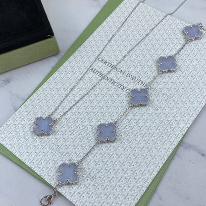 [AuraEcho] CLOVER 5 MOTIF PURPLE CHALCEDONY BRACELET COLLECTION