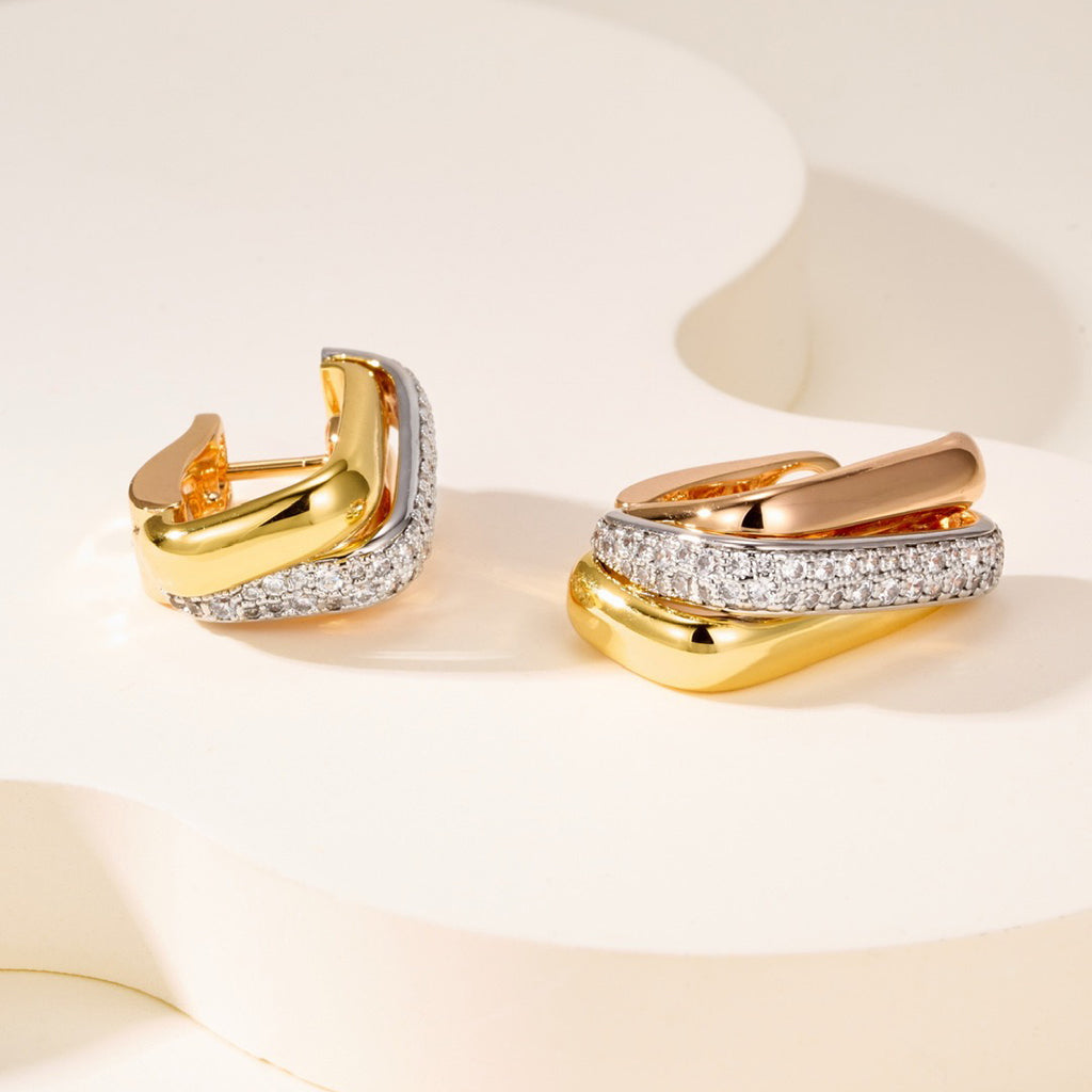 [AuraEcho]TRINITY HALF DIAMOND  CUSHION EARRINGS