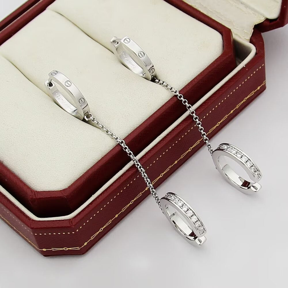 [AuraEcho]LOVE 3.0MM HALF DIAMOND EARRINGS
