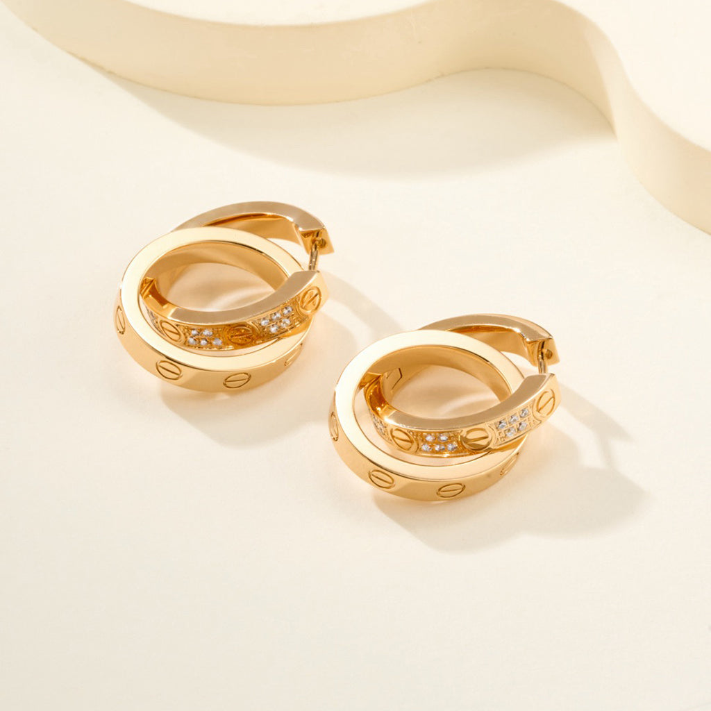 [AuraEcho]LOVE 3.3MM DANGLE HALF DIAMOND EARRINGS