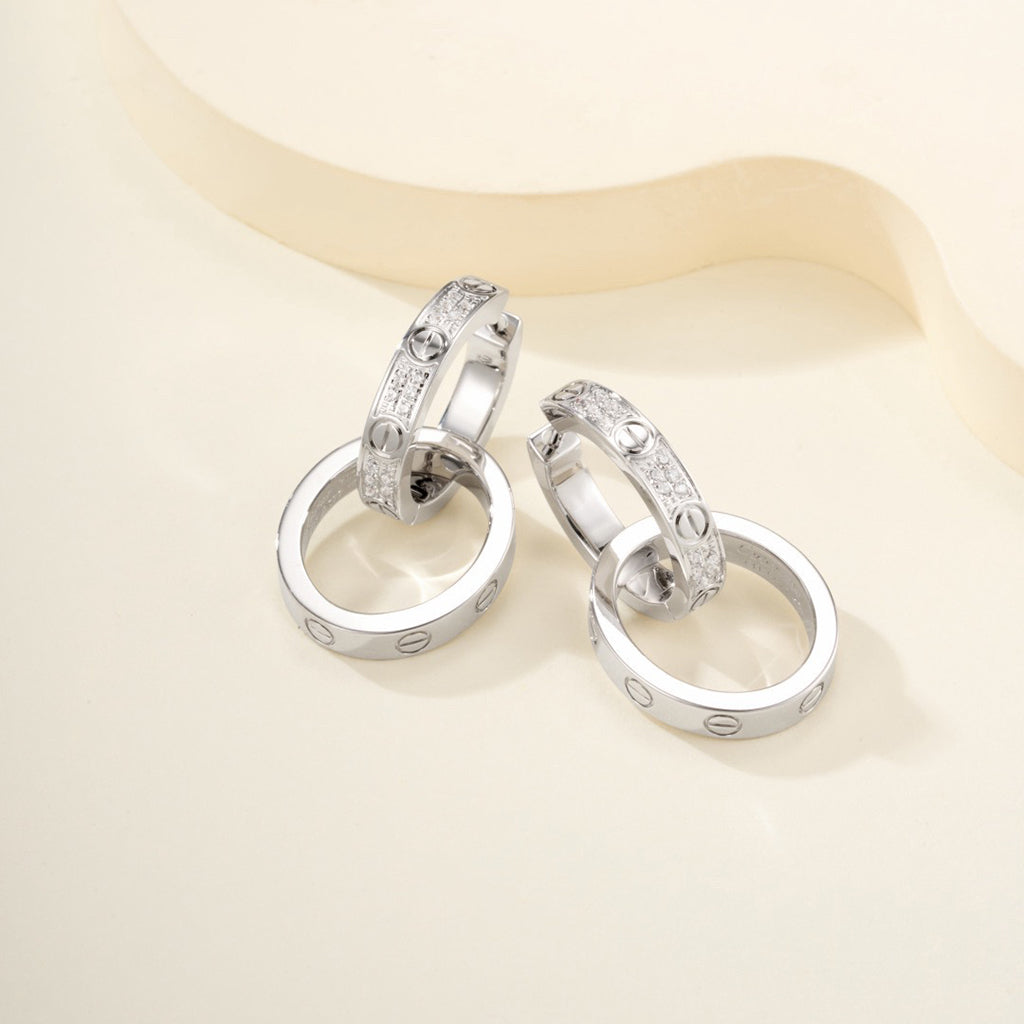 [AuraEcho]LOVE 3.3MM DANGLE HALF DIAMOND EARRINGS
