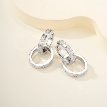 [AuraEcho]LOVE 3.3MM DANGLE HALF DIAMOND EARRINGS