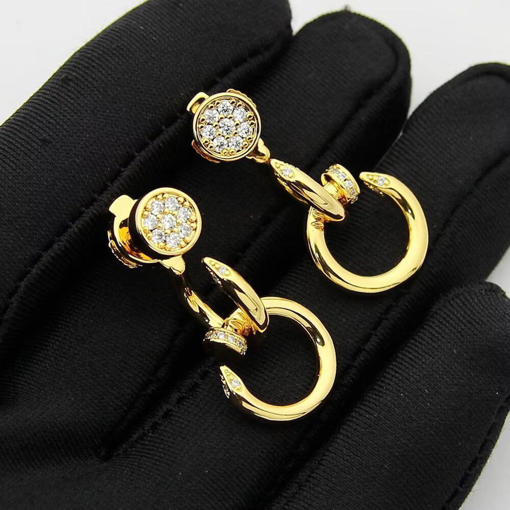 [AuraEcho]JUSTE HALF DIAMOND DOUBLE EARRINGS