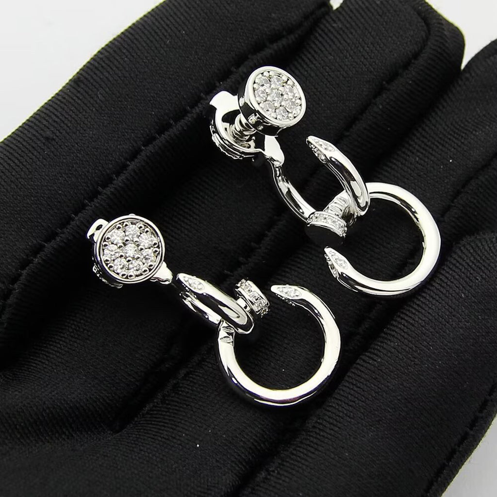 [AuraEcho]JUSTE HALF DIAMOND DOUBLE EARRINGS