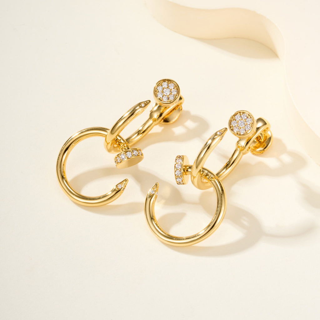 [AuraEcho]JUSTE HALF DIAMOND DOUBLE EARRINGS