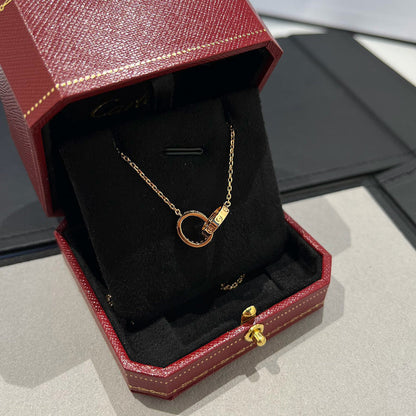 [AuraEcho]LOVE DOUBLE RING HALF DIAMOND NECKLACE