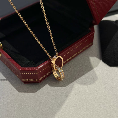 [AuraEcho]LOVE DOUBLE RING HALF DIAMOND NECKLACE