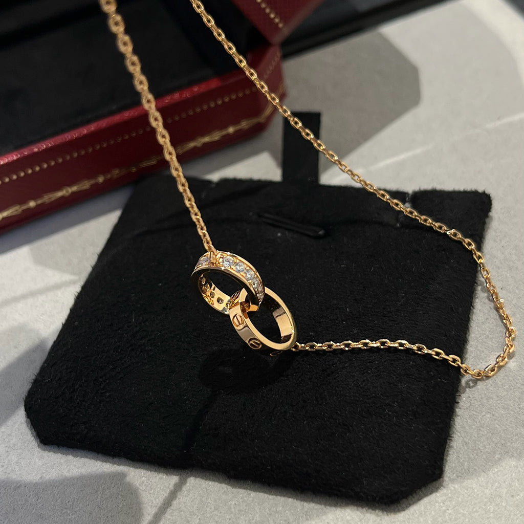 [AuraEcho]LOVE DOUBLE RING HALF DIAMOND NECKLACE