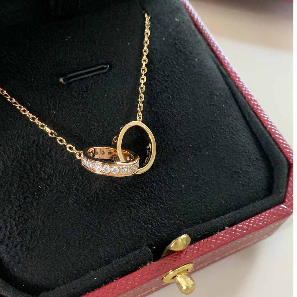 [AuraEcho]LOVE DOUBLE RING HALF DIAMOND NECKLACE
