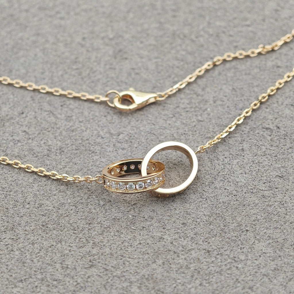 [AuraEcho]LOVE DOUBLE RING HALF DIAMOND NECKLACE