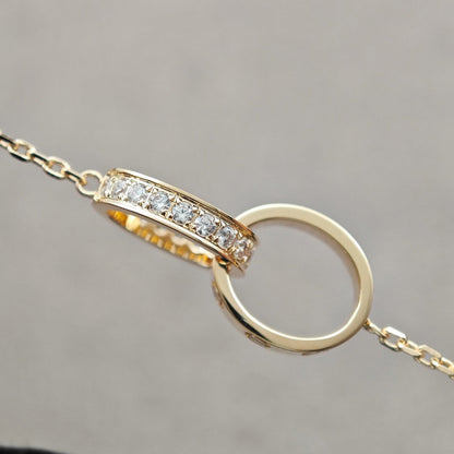 [AuraEcho]LOVE DOUBLE RING HALF DIAMOND NECKLACE