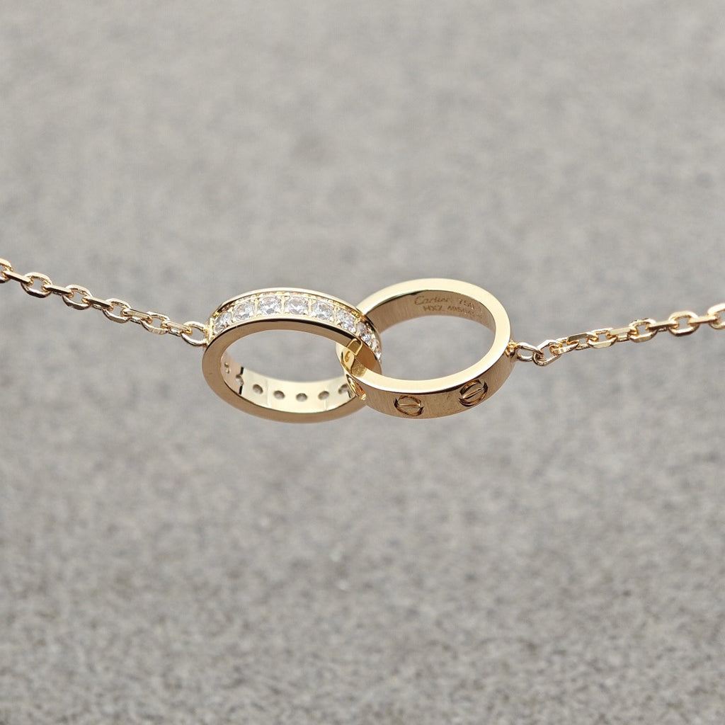 [AuraEcho]LOVE DOUBLE RING HALF DIAMOND NECKLACE