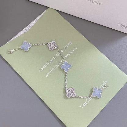 [AuraEcho] CLOVER 5 MOTIF PURPLE CHALCEDONY BRACELET COLLECTION