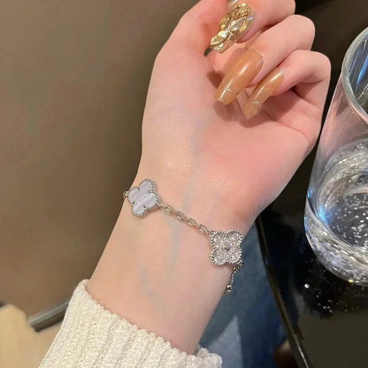 [AuraEcho] CLOVER 5 MOTIF PURPLE CHALCEDONY BRACELET COLLECTION