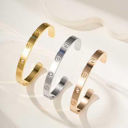 [AuraEcho]LOVE BRACELET 6.1MM 1 DIAMOND OPEN CUFF