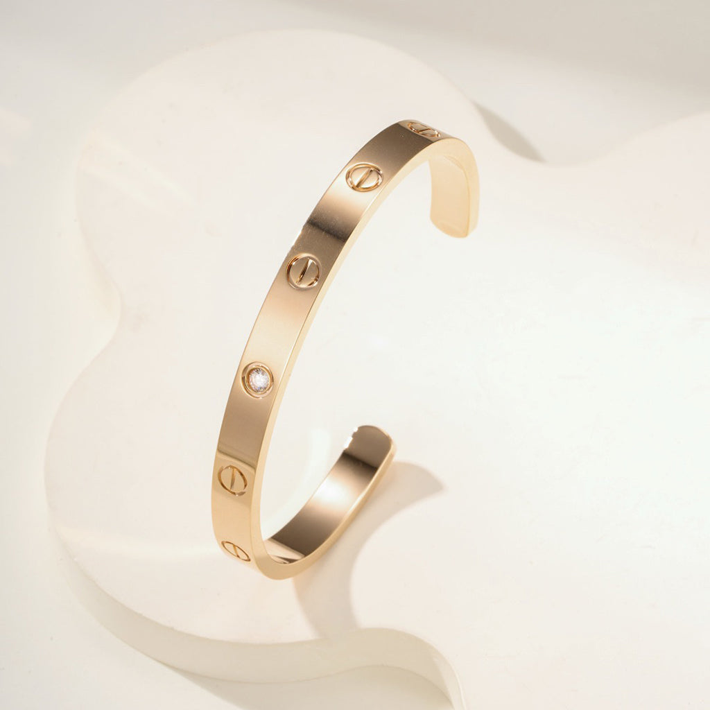 [AuraEcho]LOVE BRACELET 6.1MM 1 DIAMOND OPEN CUFF
