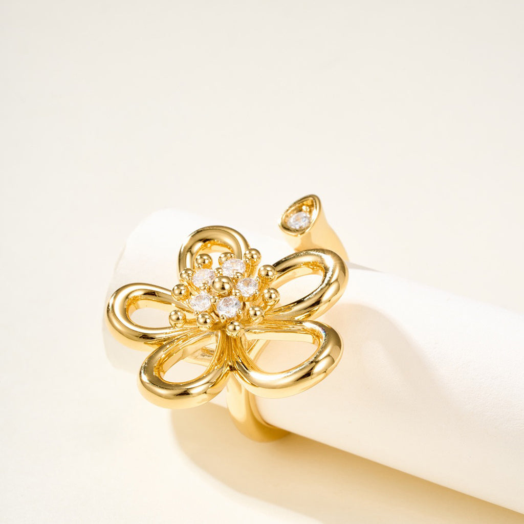 [AuraEcho]  FLOWERLACE OPEN RING 5 DIAMONDS