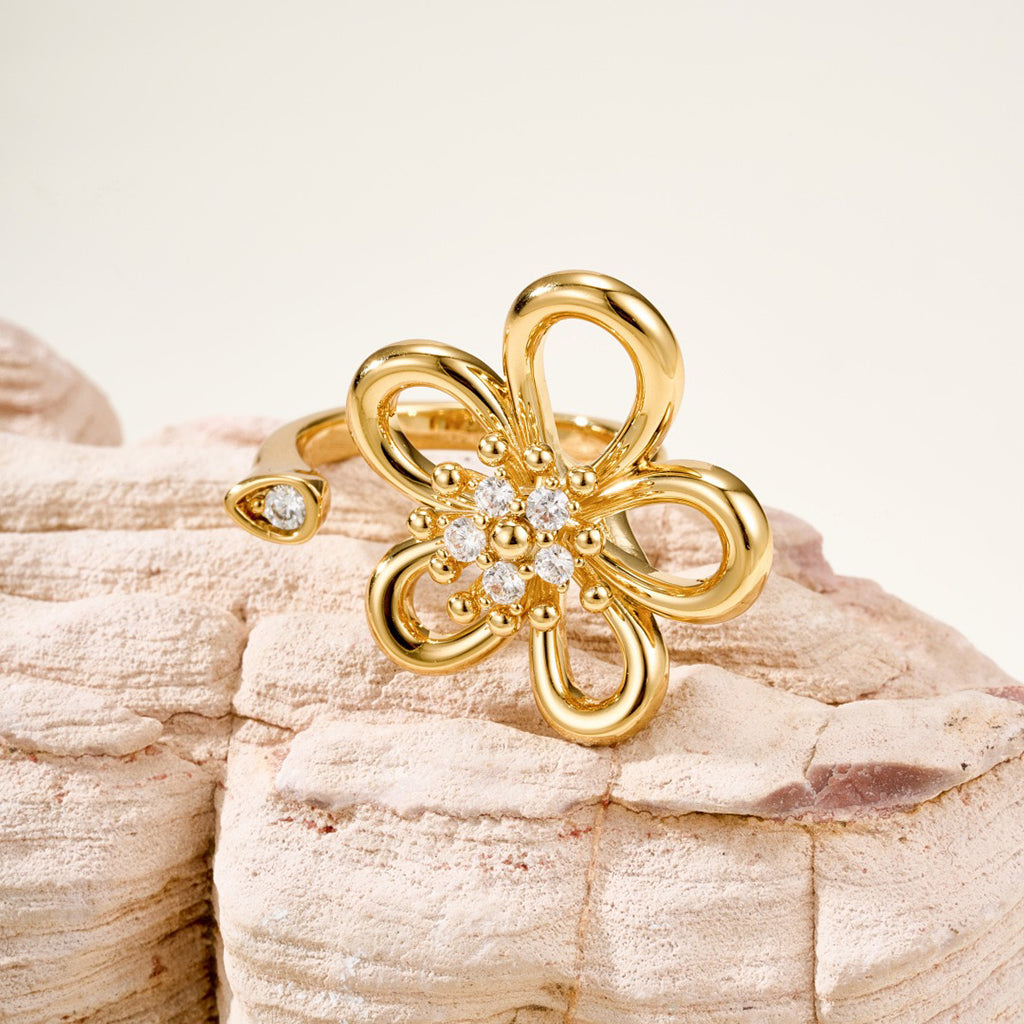 [AuraEcho]  FLOWERLACE OPEN RING 5 DIAMONDS