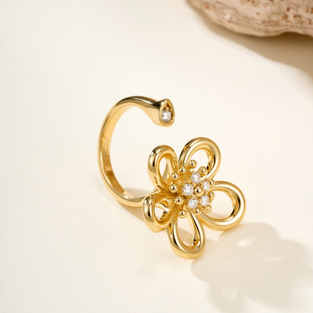 [AuraEcho]  FLOWERLACE OPEN RING 5 DIAMONDS