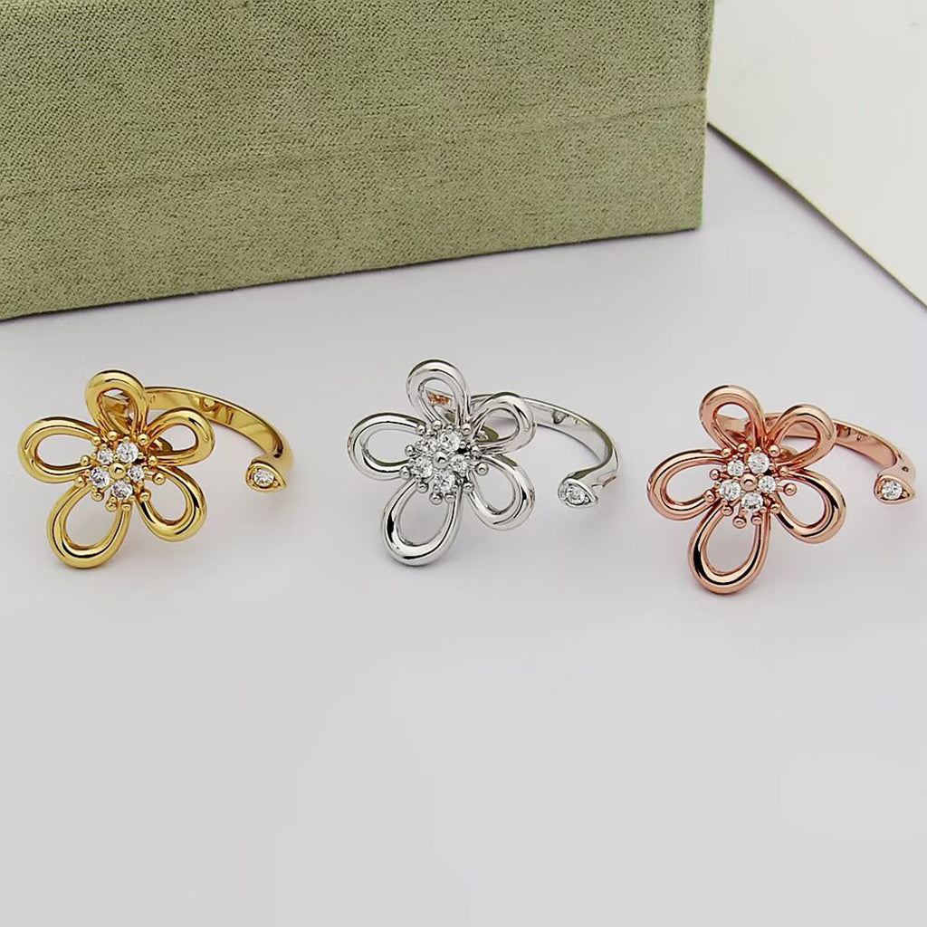 [AuraEcho]  FLOWERLACE OPEN RING 5 DIAMONDS