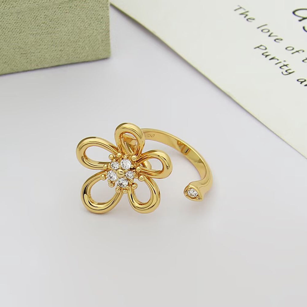 [AuraEcho]  FLOWERLACE OPEN RING 5 DIAMONDS