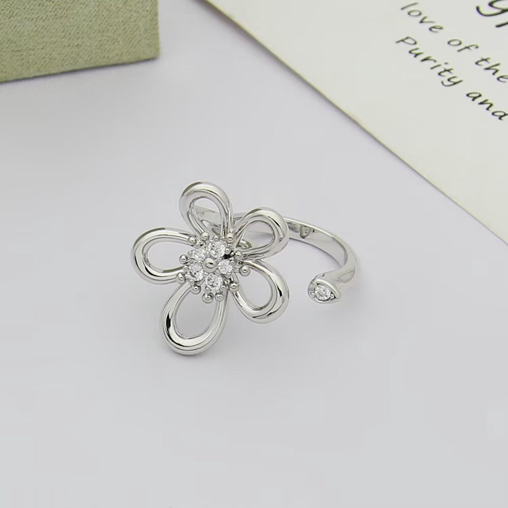 [AuraEcho]  FLOWERLACE OPEN RING 5 DIAMONDS