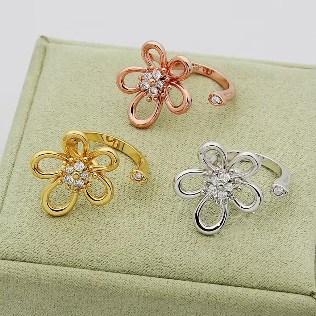 [AuraEcho]  FLOWERLACE OPEN RING 5 DIAMONDS