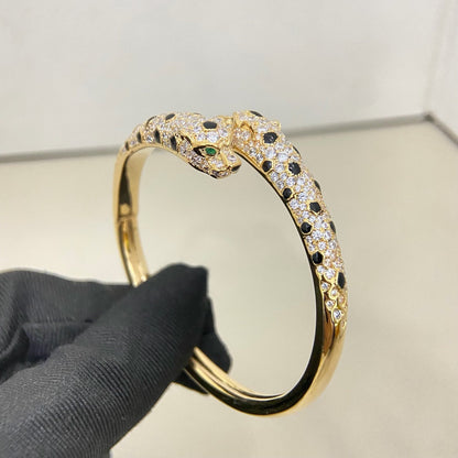 [AuraEcho]PANTHERE DOUBLE HEADED HALF DIAMOND OPEN BRACELET