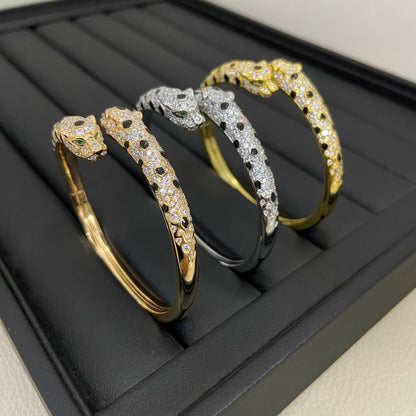 [AuraEcho]PANTHERE DOUBLE HEADED HALF DIAMOND OPEN BRACELET