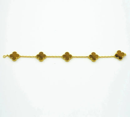 [AuraEcho] CLOVER 5 MOTIFS TIGER EYE BRACELET COLLECTION