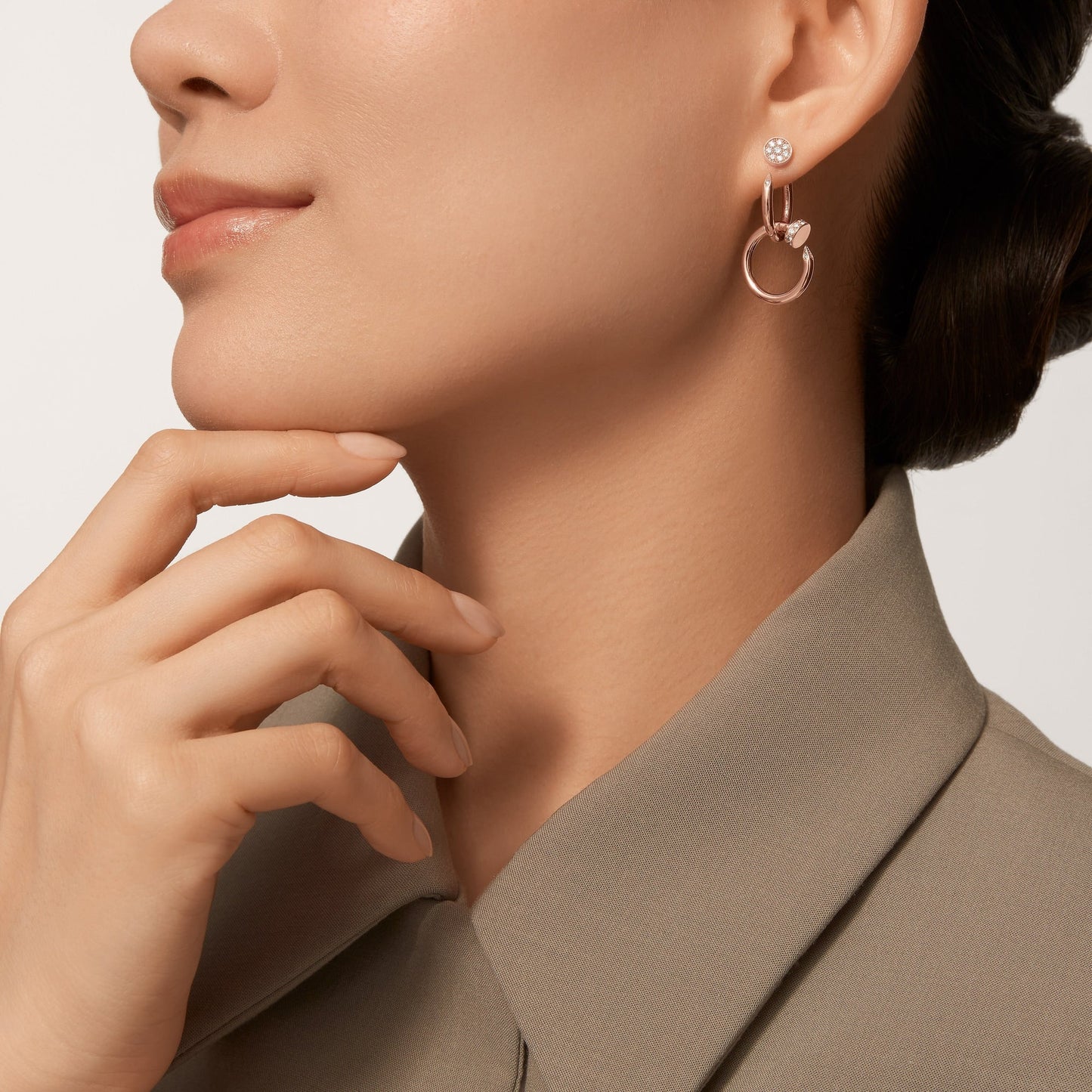 [AuraEcho]JUSTE HALF DIAMOND DOUBLE EARRINGS