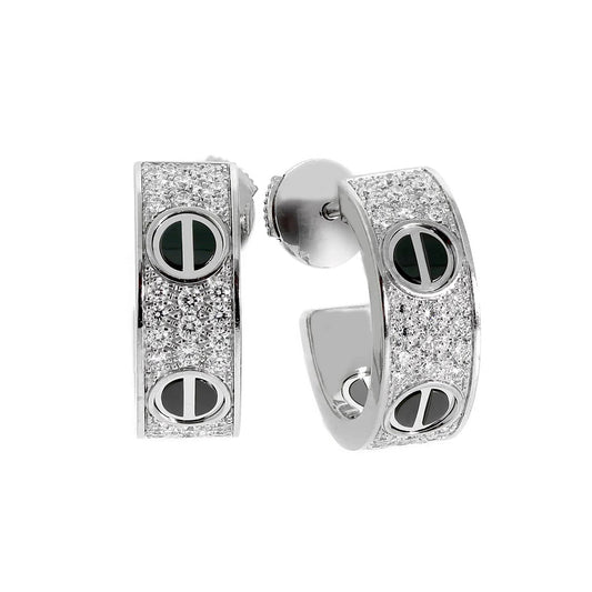 [AuraEcho]LOVE CERAMIC DIAMOND PAVED SILVER EARRINGS