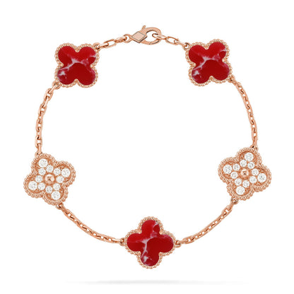 [AuraEcho]CLOVER 5 MOTIF RED PATTERN BRACELET COLLECTION