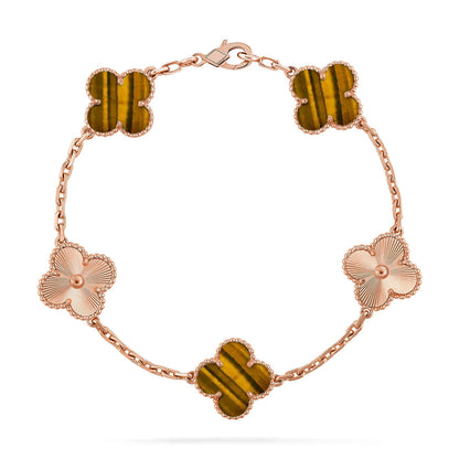 [AuraEcho] CLOVER 5 MOTIFS TIGER EYE BRACELET COLLECTION