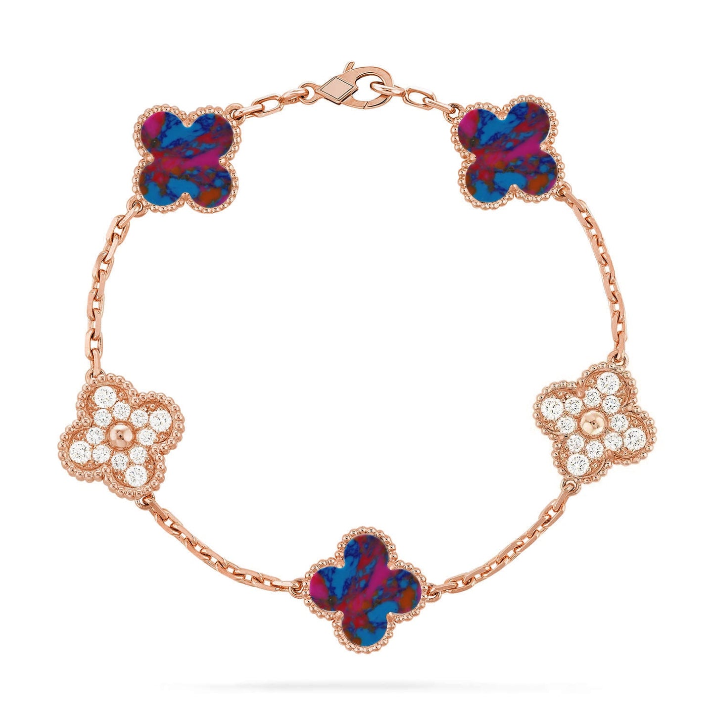 [AuraEcho]CLOVER 5 MOTIF COLOR GEMSTONES BRACELET COLLECTION